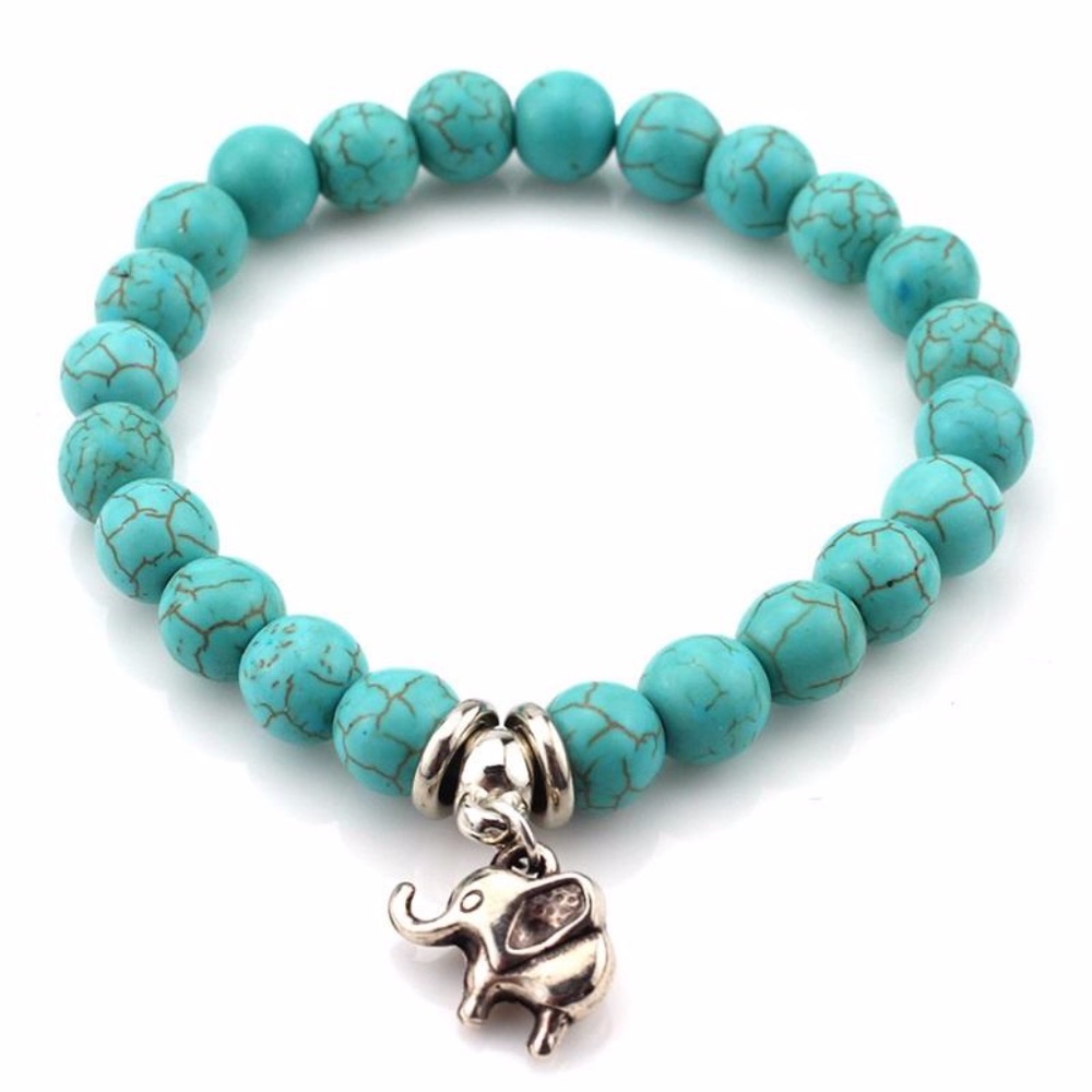 Turquoise Beaded Bracelet with Elephant Charm